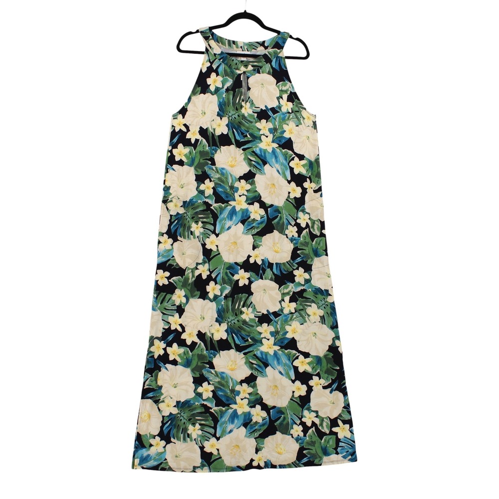J. Jill Halter Maxi Dress Size L Sleeveless Tropical Floral Pockets Stretchy - Picture 4 of 14